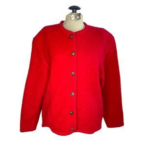 Vintage Red Tally Ho 100% Wool Button Down Cardigan | Retro 70s
